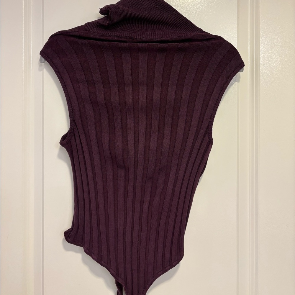 Vintage Wayne Rogers Ribbed Silk Blend Sleeveless Turtleneck Bodysuit